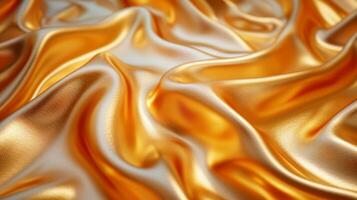 Gold satin cloth for the product background, texture flowing on wide background, 3d rendered illustration. photo