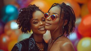 Two women sharing moment of love and attraction ideal for various concepts photo