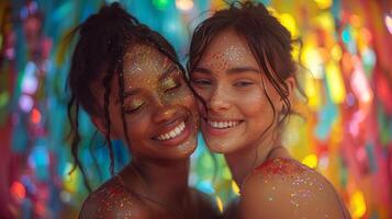 Two women sharing moment of love and attraction ideal for various concepts photo