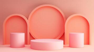 3d illustration of a empty cylinder podium on pastel pink color background. photo