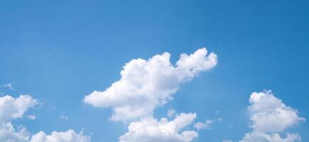 Beautiful blue sky and white cumulus clouds abstract background. Cloudscape background. Blue sky and fluffy white clouds on sunny days. Beautiful blue sky. World Ozone Day. Ozone layer. Summer sky. photo