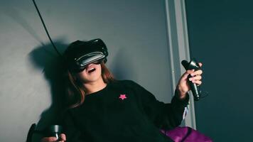 A Teenage Girl Plays A Game Using Virtual Reality Glasses. Vr Game By A Child Girl video