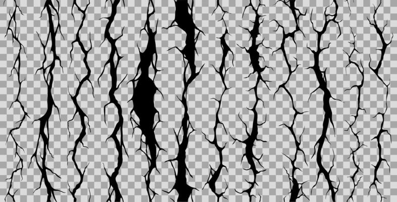 Seamless broken wall crack, cleft and crackles set