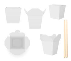 White wok box with sticks 3d mockup set vector