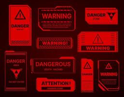 HUD danger zone, warning and alert attention signs vector