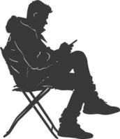 silhouette man playing smartphone while sitting black color only vector