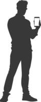 silhouette man shows a blank white screen smartphone cellphone black color only vector
