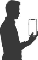 silhouette man shows a blank white screen smartphone cellphone black color only vector