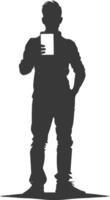 silhouette man shows a blank white screen smartphone cellphone black color only vector