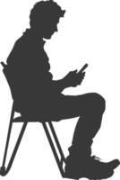 silhouette man playing smartphone while sitting black color only vector