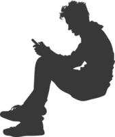 silhouette man playing smartphone while sitting black color only vector
