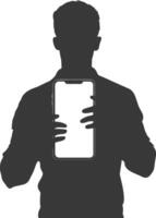 silhouette man shows a blank white screen smartphone cellphone black color only vector
