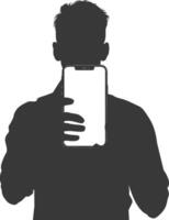 silhouette man shows a blank white screen smartphone cellphone black color only vector