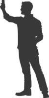 silhouette man taking selfie photo on smartphone with poses black color only vector
