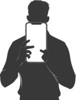 silhouette man shows a blank white screen smartphone cellphone black color only vector
