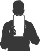 silhouette man shows a blank white screen smartphone cellphone black color only vector