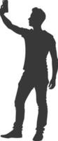 silhouette man taking selfie photo on smartphone with poses black color only vector