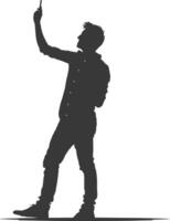 silhouette man taking selfie photo on smartphone with poses black color only vector