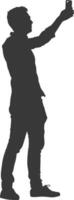 silhouette man taking selfie photo on smartphone with poses black color only vector