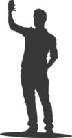 silhouette man taking selfie photo on smartphone with poses black color only vector