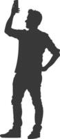 silhouette man taking selfie photo on smartphone with poses black color only vector