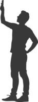 silhouette man taking selfie photo on smartphone with poses black color only vector