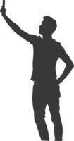 silhouette man taking selfie photo on smartphone with poses black color only vector