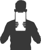 silhouette man shows a blank white screen smartphone cellphone black color only vector