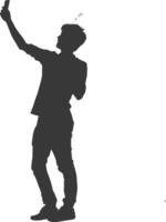 silhouette man taking selfie photo on smartphone with poses black color only vector