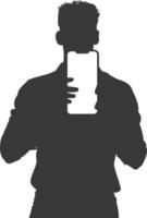 silhouette man shows a blank white screen smartphone cellphone black color only vector