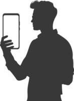 silhouette man shows a blank white screen smartphone cellphone black color only vector