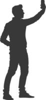 silhouette man taking selfie photo on smartphone with poses black color only vector
