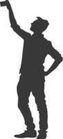 silhouette man taking selfie photo on smartphone with poses black color only vector