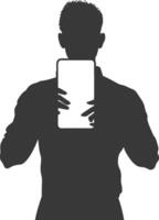 silhouette man shows a blank white screen smartphone cellphone black color only vector