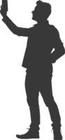 silhouette man taking selfie photo on smartphone with poses black color only vector