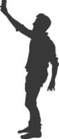 silhouette man taking selfie photo on smartphone with poses black color only vector