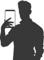 silhouette man shows a blank white screen smartphone cellphone black color only vector