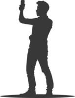 silhouette man taking selfie photo on smartphone with poses black color only vector