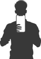 silhouette man shows a blank white screen smartphone cellphone black color only vector