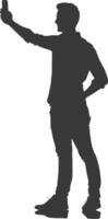 silhouette man taking selfie photo on smartphone with poses black color only vector