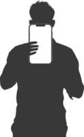 silhouette man shows a blank white screen smartphone cellphone black color only vector