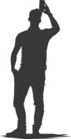 silhouette man taking selfie photo on smartphone with poses black color only vector