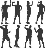 silhouette man taking selfie photo on smartphone with poses black color only vector