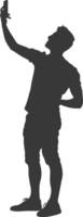 silhouette man taking selfie photo on smartphone with poses black color only vector