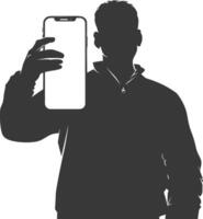 silhouette man shows a blank white screen smartphone cellphone black color only vector
