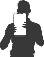 silhouette man shows a blank white screen smartphone cellphone black color only vector