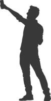 silhouette man taking selfie photo on smartphone with poses black color only vector