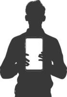 silhouette man shows a blank white screen smartphone cellphone black color only vector