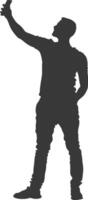 silhouette man taking selfie photo on smartphone with poses black color only vector