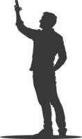 silhouette man taking selfie photo on smartphone with poses black color only vector